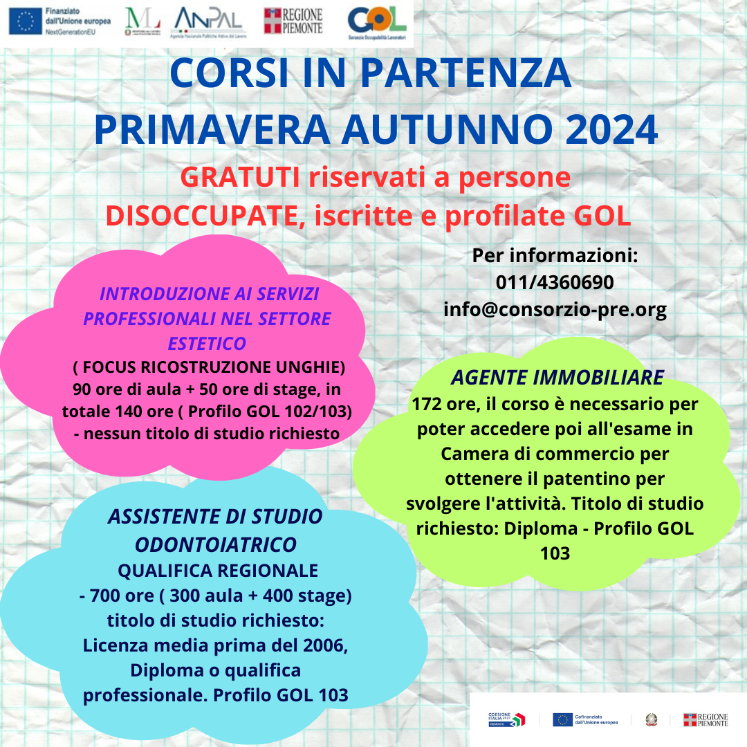 CORSI FINANZIATI PER DISOCCUPATI - GOL - Consorzio PRE | Agenzia ...